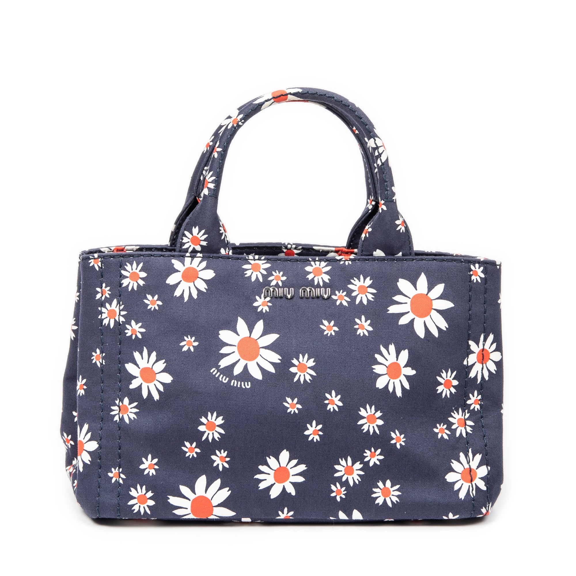 Handbag Small Printed  Open Tote Blue Floral Printed Canvas