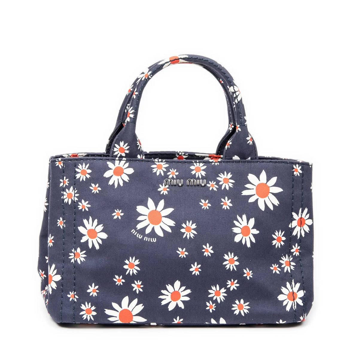 Bolso de mano pequeño estampado, bolso tote abierto de lona estampada floral azul