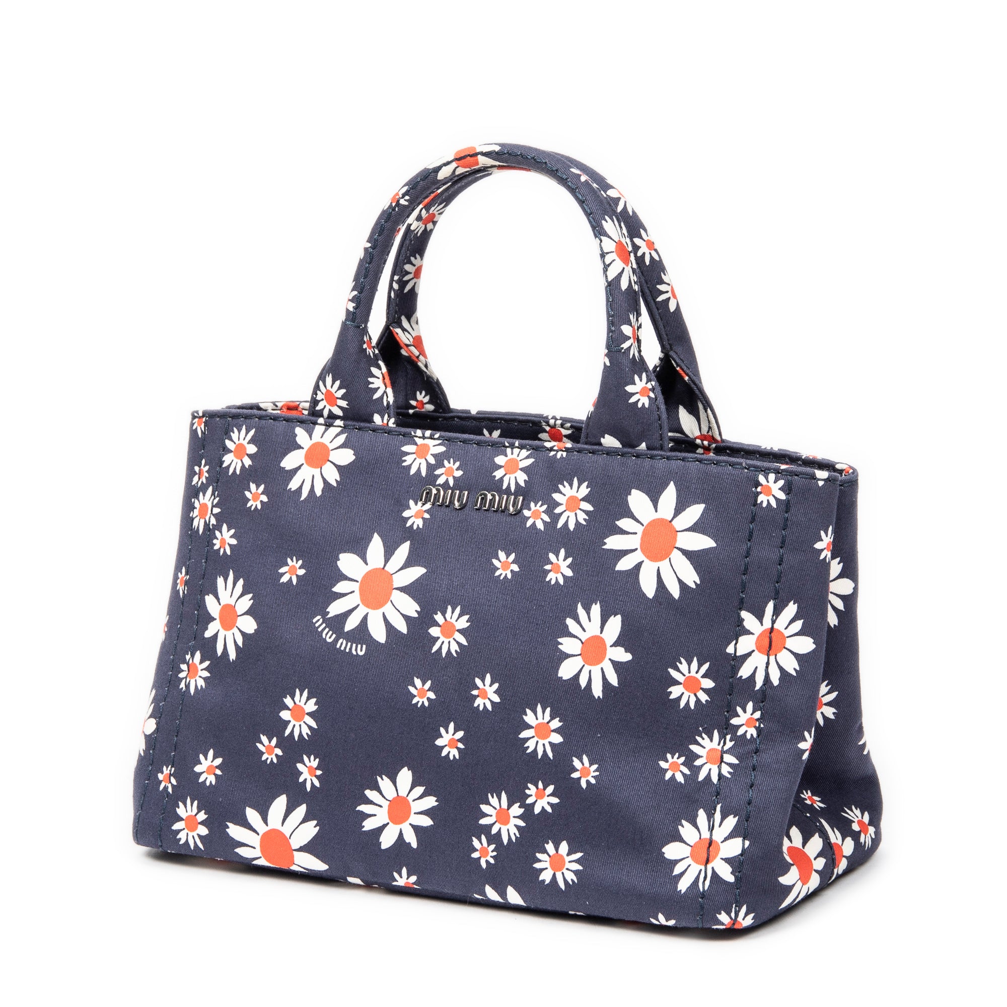 Handbag Small Printed  Open Tote Blue Floral Printed Canvas