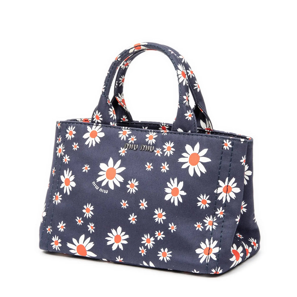 Handbag Small Printed  Open Tote Blue Floral Printed Canvas