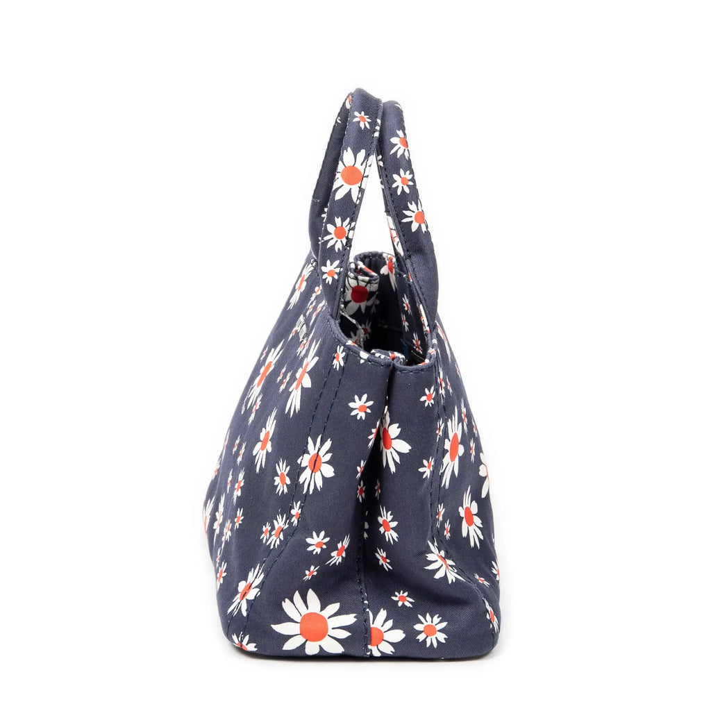 Handbag Small Printed  Open Tote Blue Floral Printed Canvas