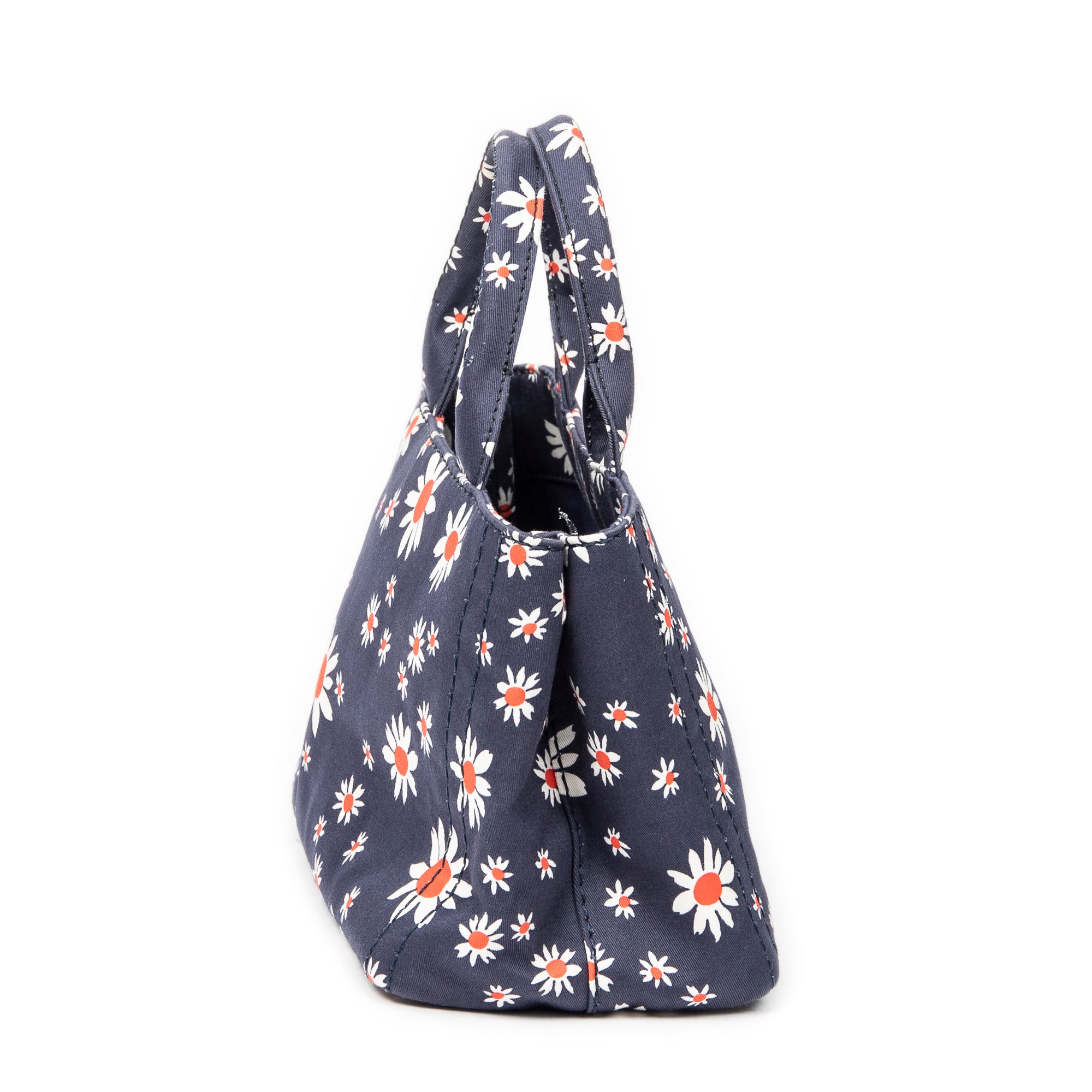 Handbag Small Printed  Open Tote Blue Floral Printed Canvas