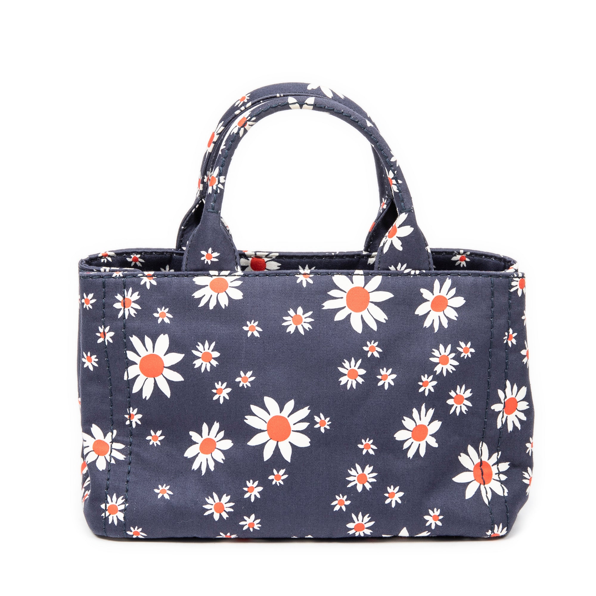 Handbag Small Printed  Open Tote Blue Floral Printed Canvas