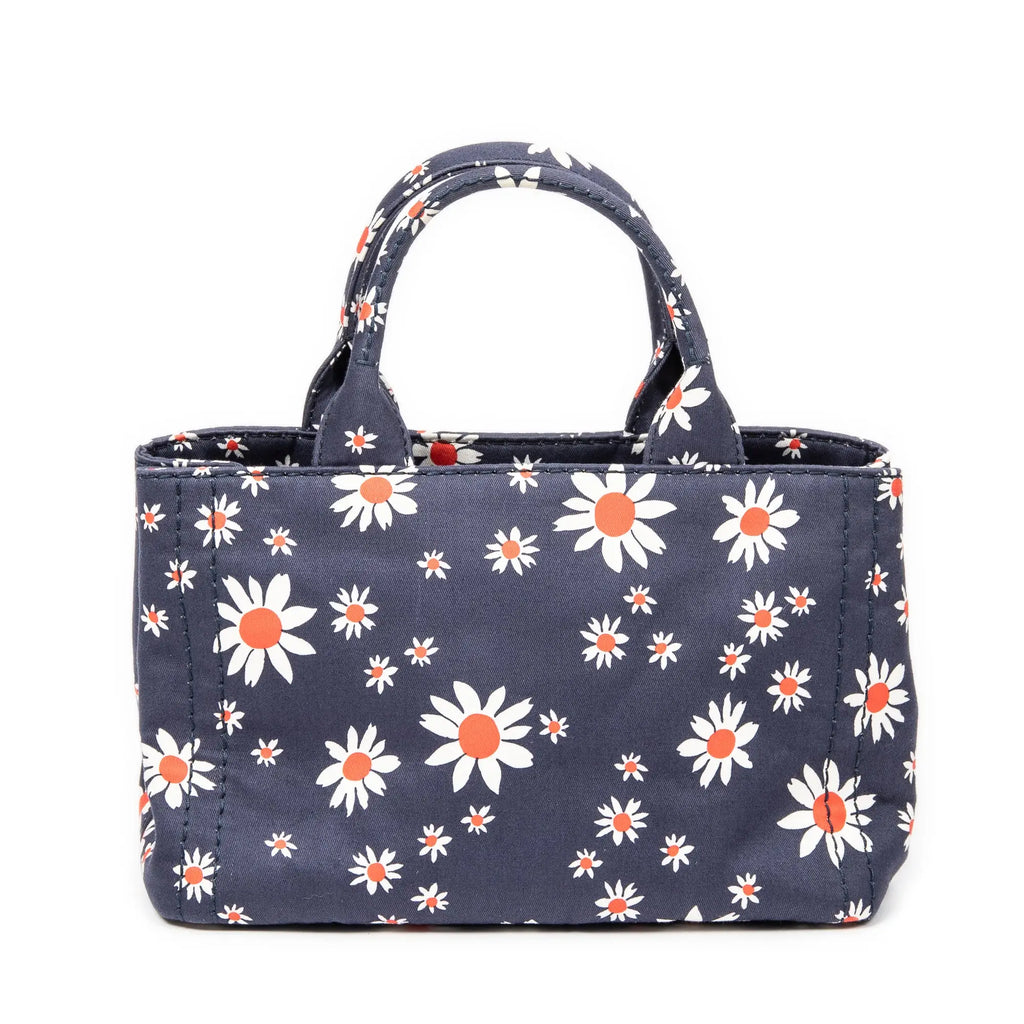 Handbag Small Printed  Open Tote Blue Floral Printed Canvas