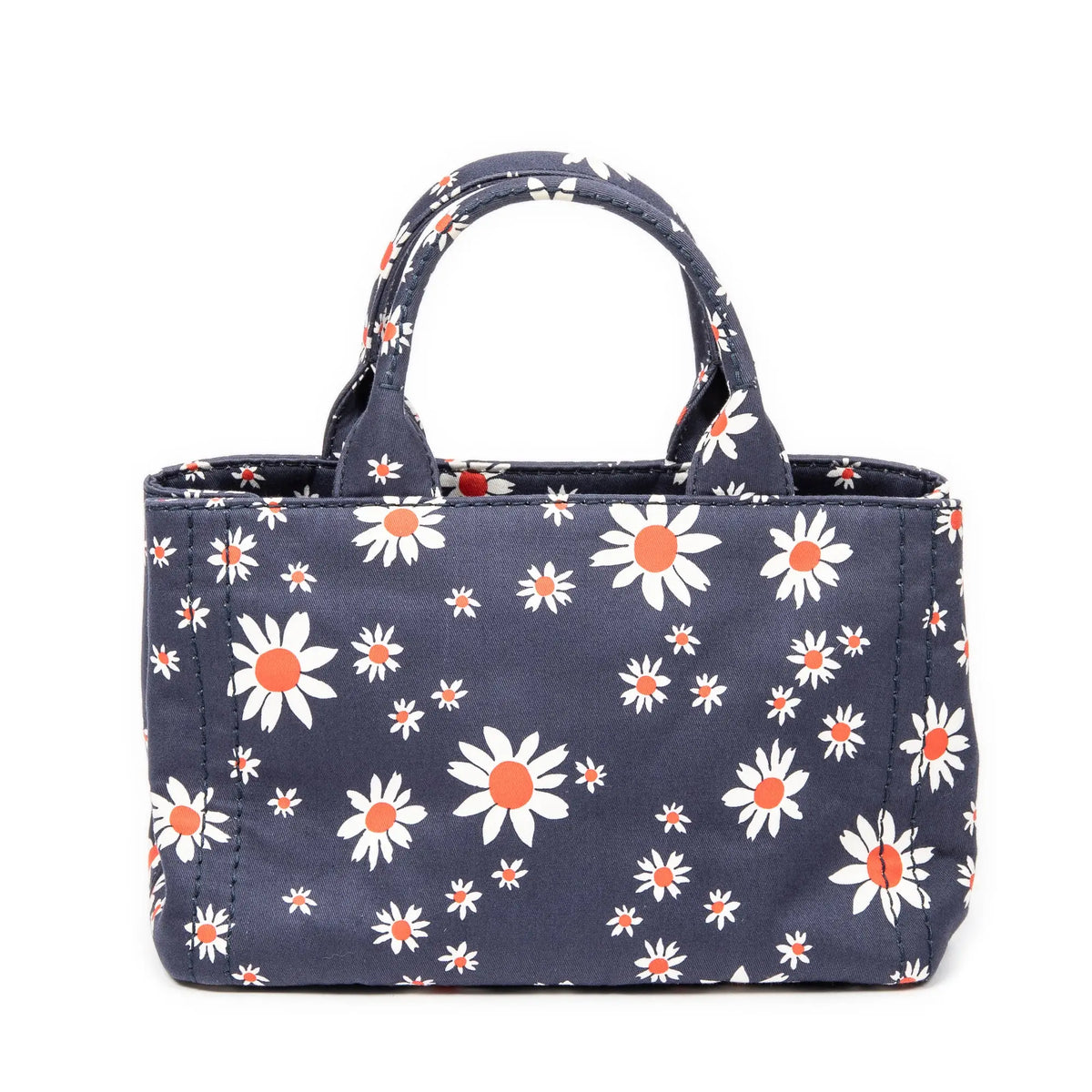 Bolso de mano pequeño estampado, bolso tote abierto de lona estampada floral azul