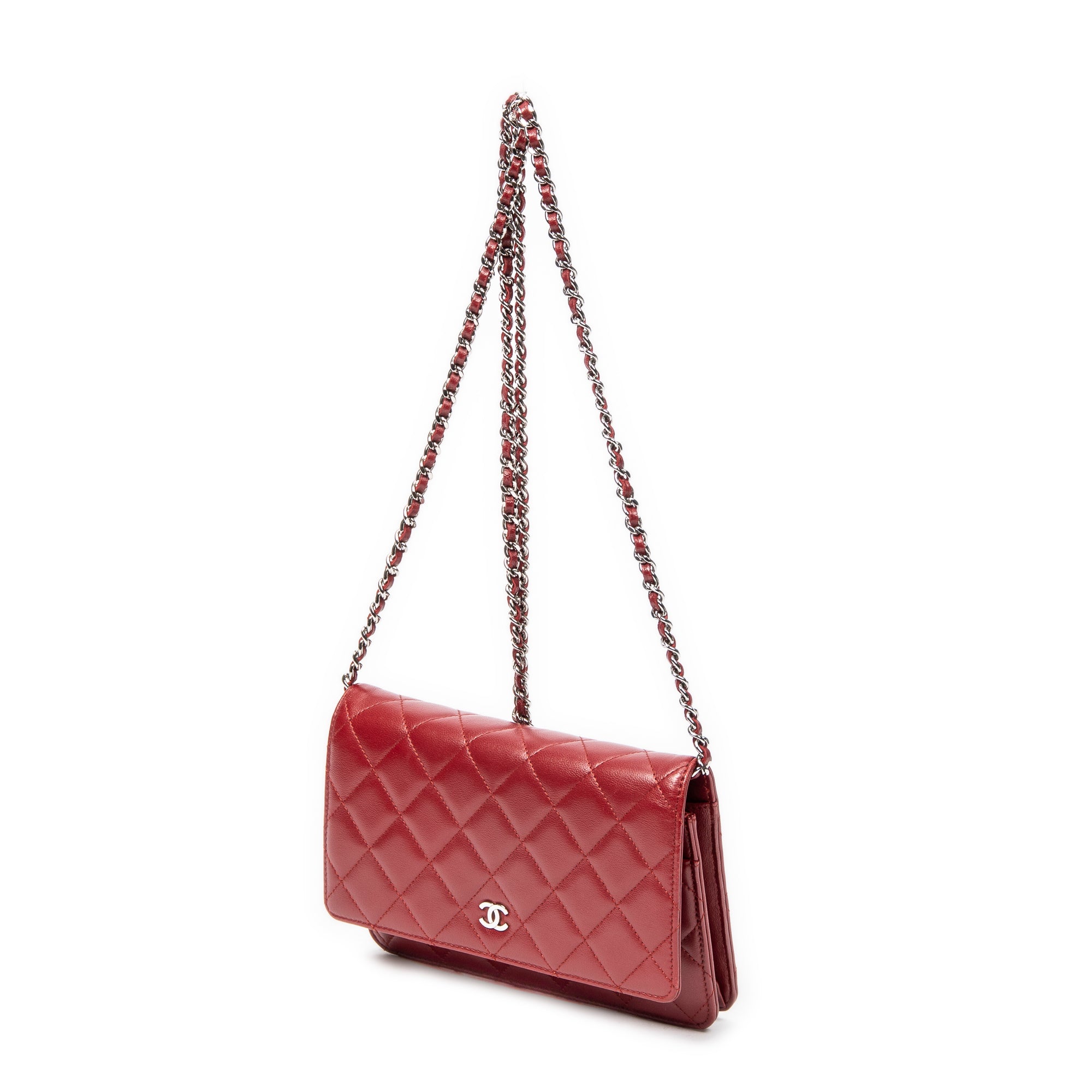 Shoulder Bag Classic Wallet on Chain Red Quilted Lambskin Leather