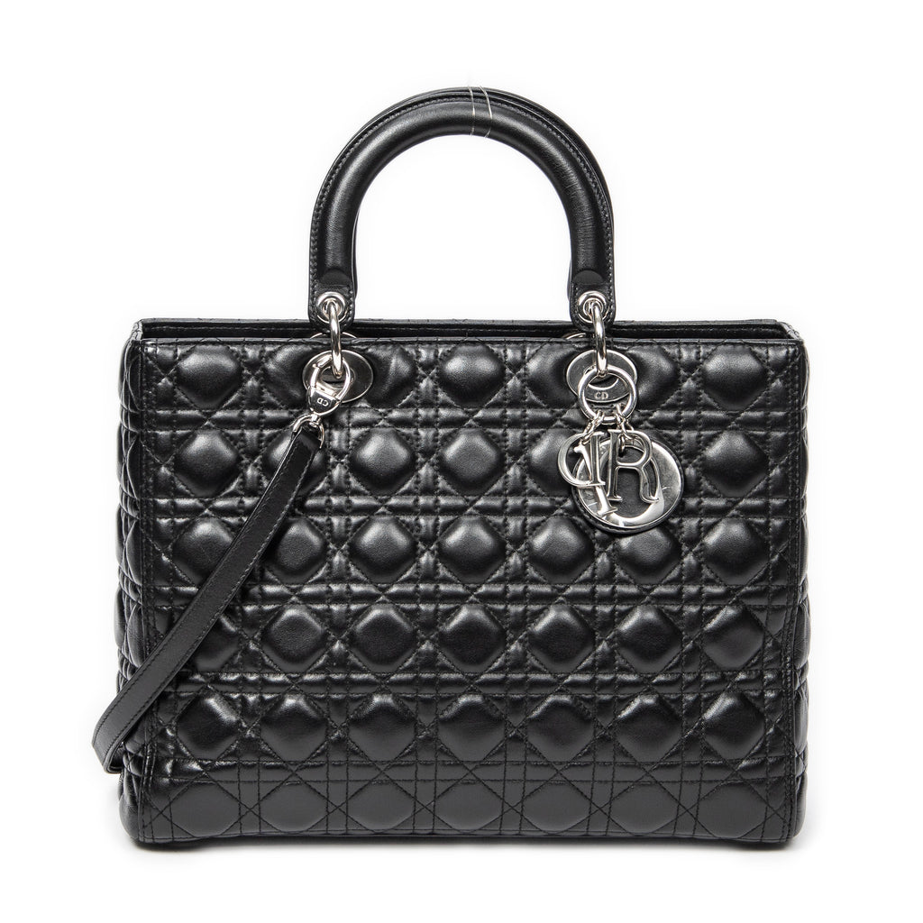 Shoulder Bag Large Lady Dior Zip Black Cannage Lambskin Leather