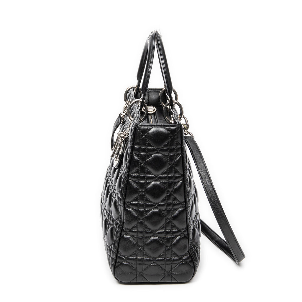 Shoulder Bag Large Lady Dior Zip Black Cannage Lambskin Leather