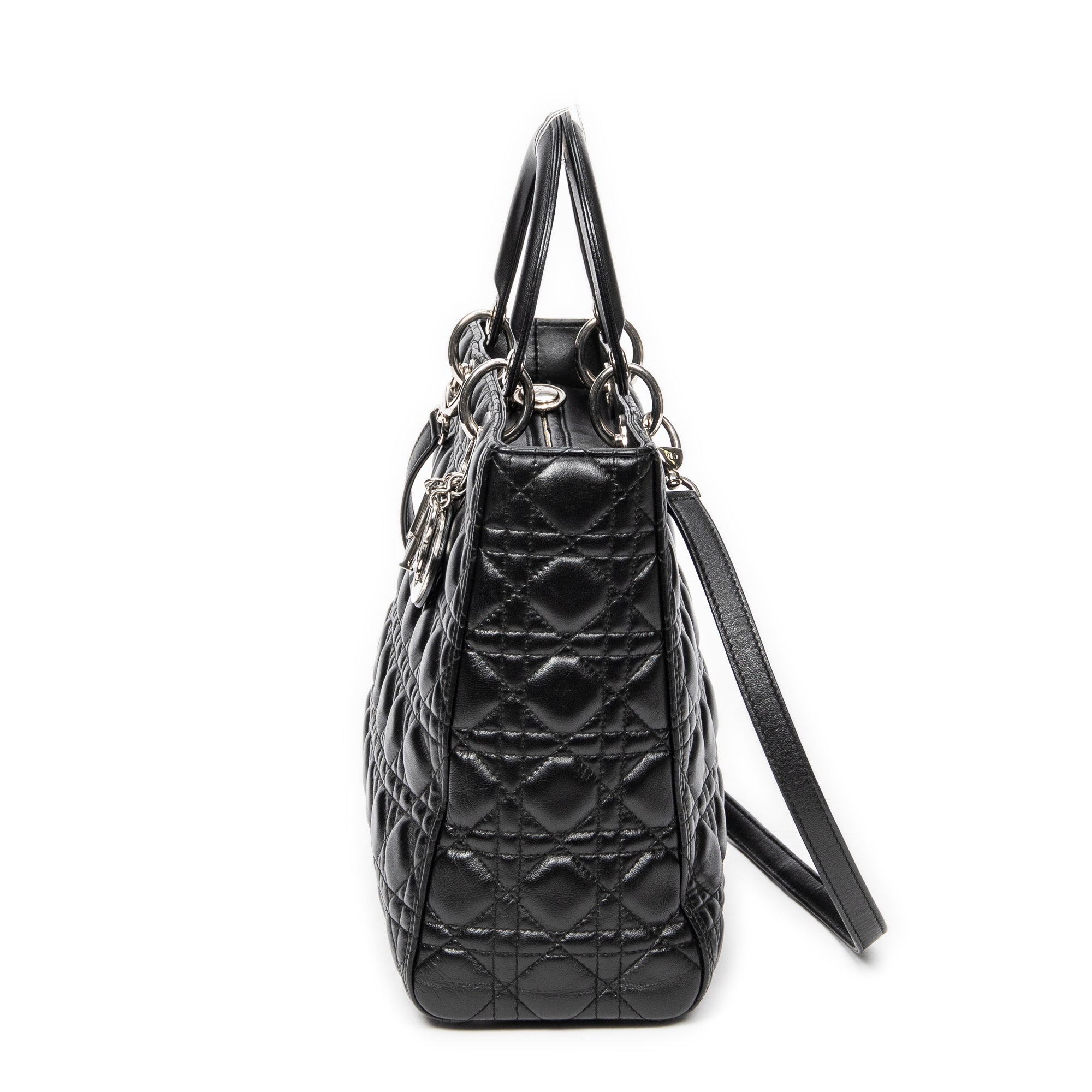 Shoulder Bag Large Lady Dior Zip Black Cannage Lambskin Leather