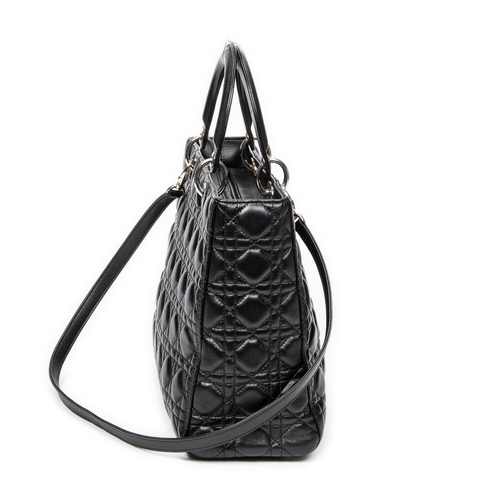 Shoulder Bag Large Lady Dior Zip Black Cannage Lambskin Leather