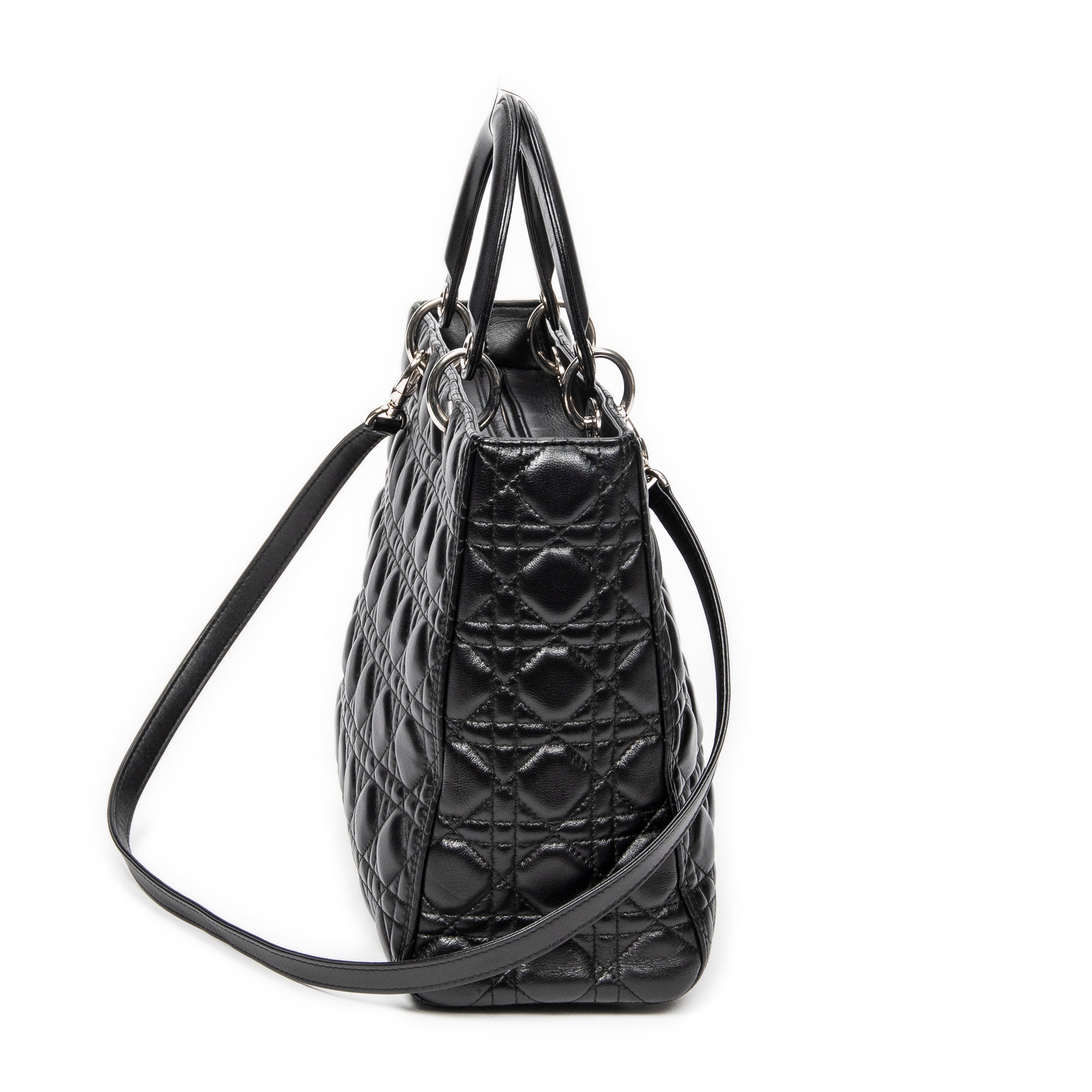 Shoulder Bag Large Lady Dior Zip Black Cannage Lambskin Leather