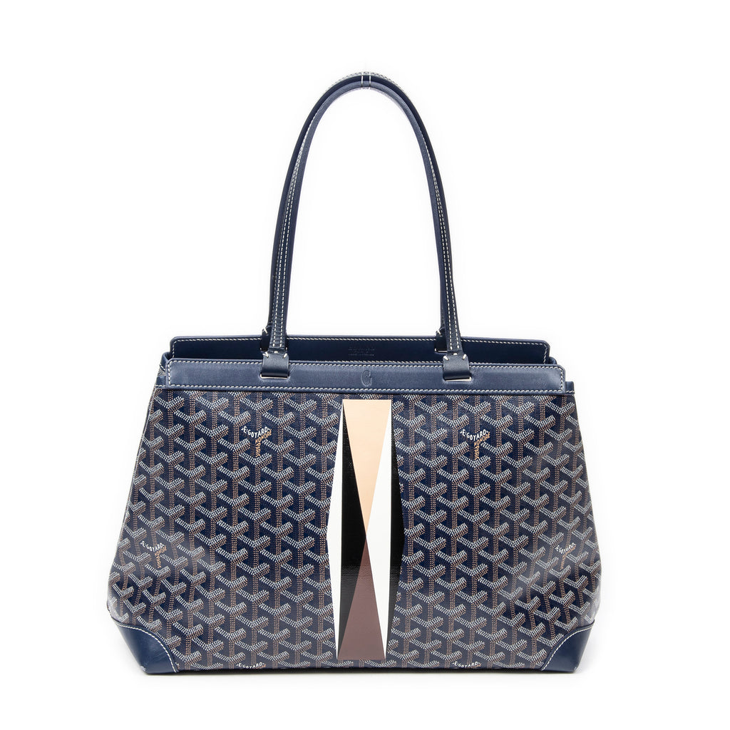 Bolso de hombro Bellechasse Biaude PM Lona revestida Goyardine azul marino