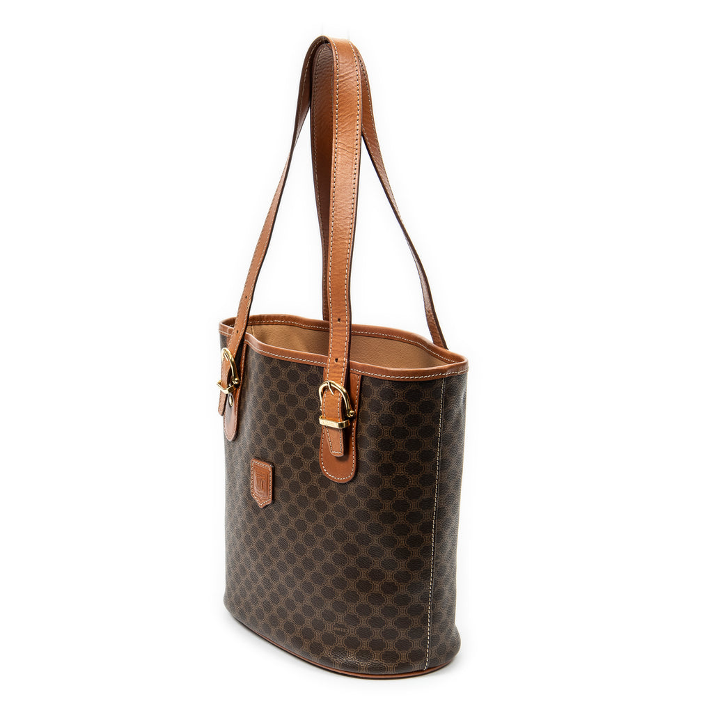 Handbag Vintage Bucket Tote Brown Macadam Coated Canvas