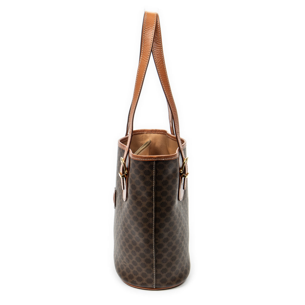Handbag Vintage Bucket Tote Brown Macadam Coated Canvas