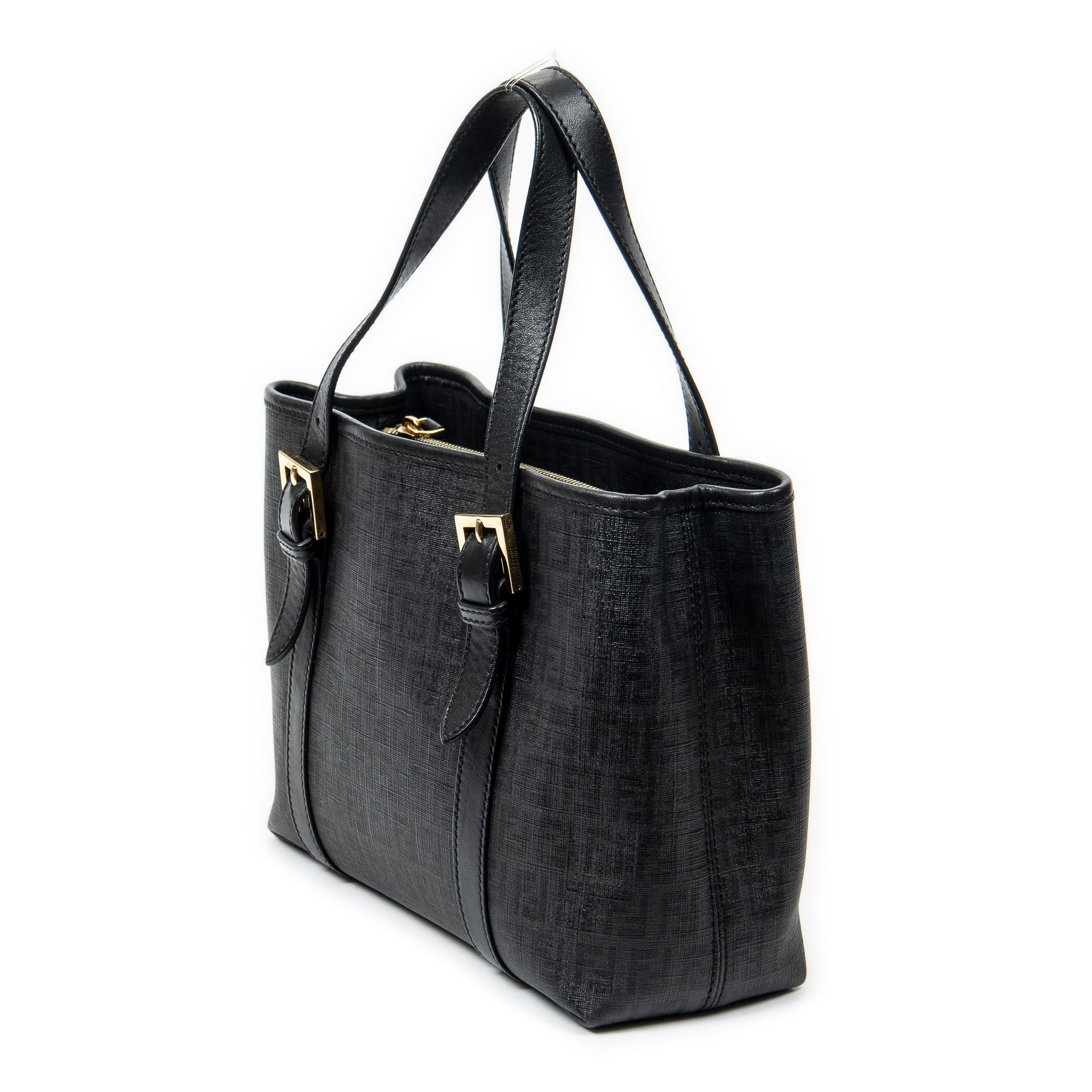 Shoulder Bag Square Open Tote Black Zucchino Spalmati Coated Canvas
