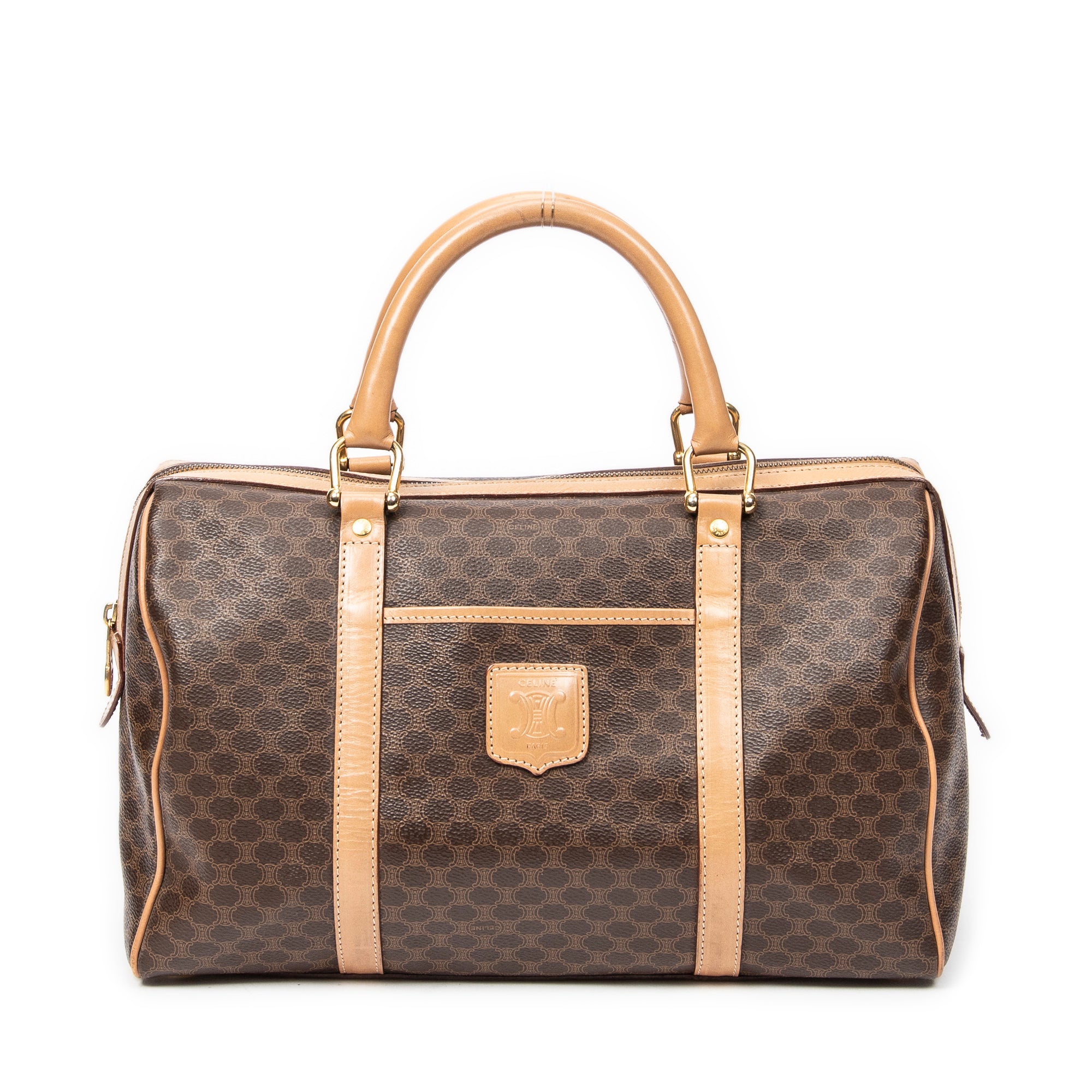 Bolso de mano Boston mediano vintage de lona revestida Macadam marrón