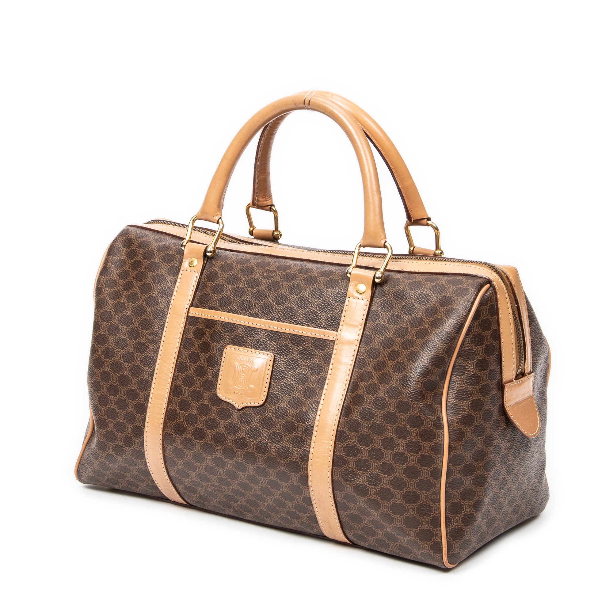 Bolso de mano Boston mediano vintage de lona revestida Macadam marrón