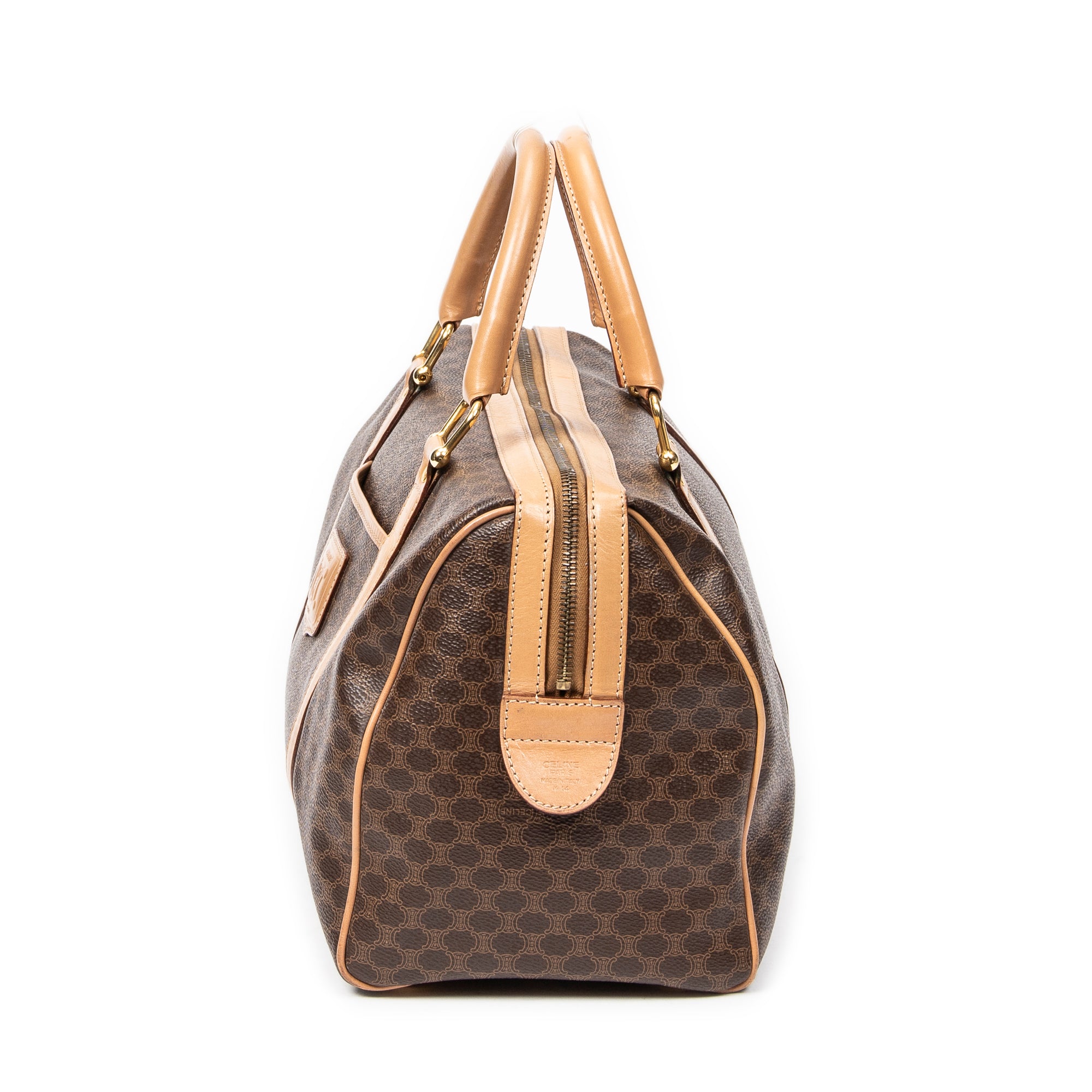 Bolso de mano Boston mediano vintage de lona revestida Macadam marrón