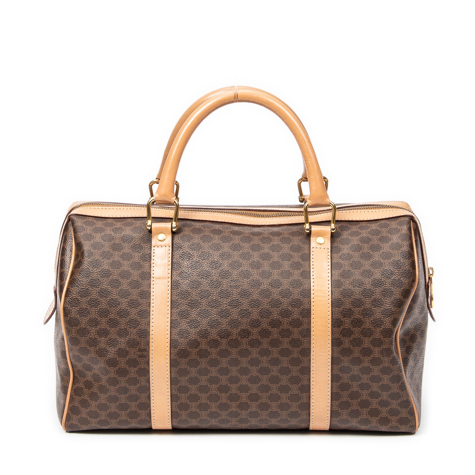 Bolso de mano Boston mediano vintage de lona revestida Macadam marrón