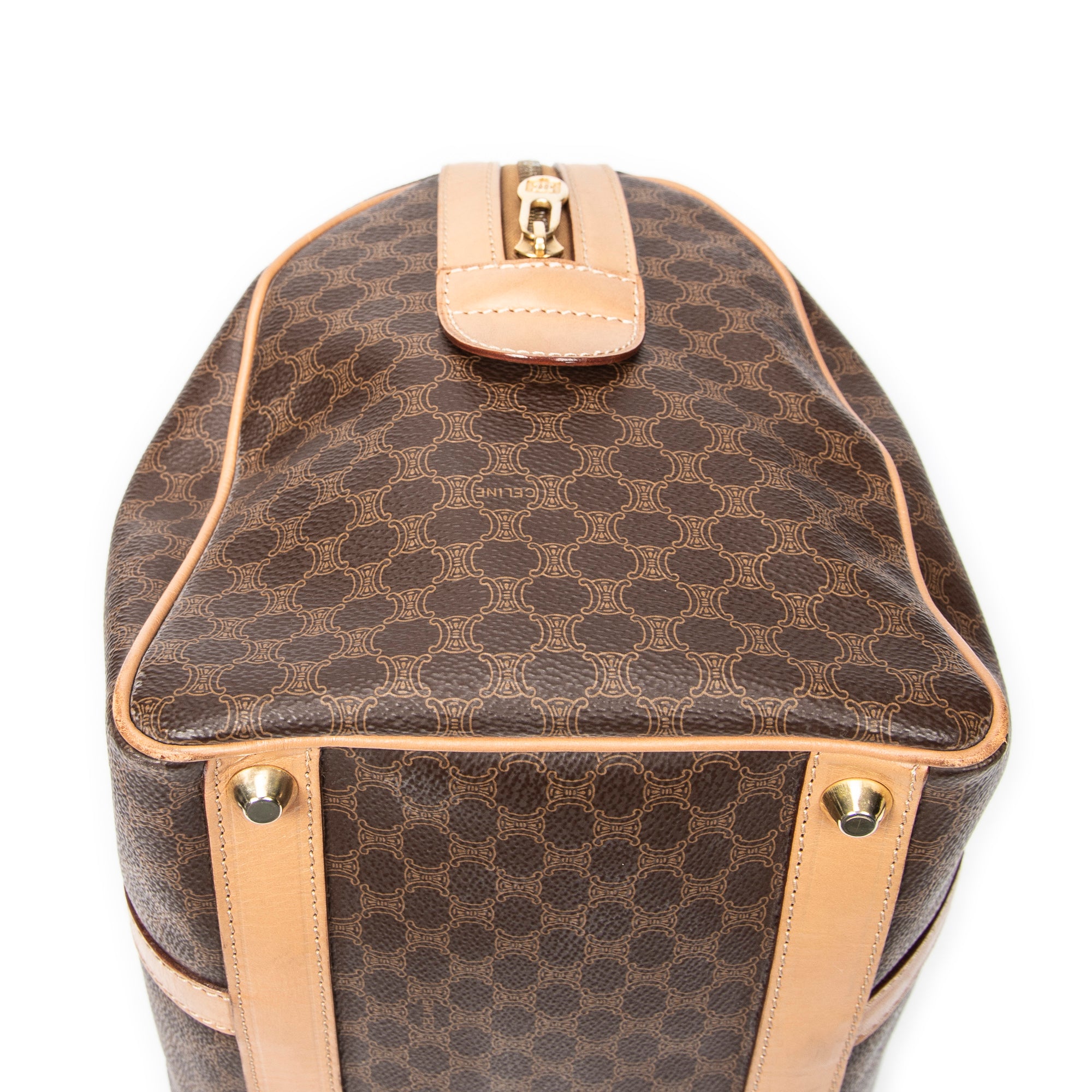 Bolso de mano Boston mediano vintage de lona revestida Macadam marrón
