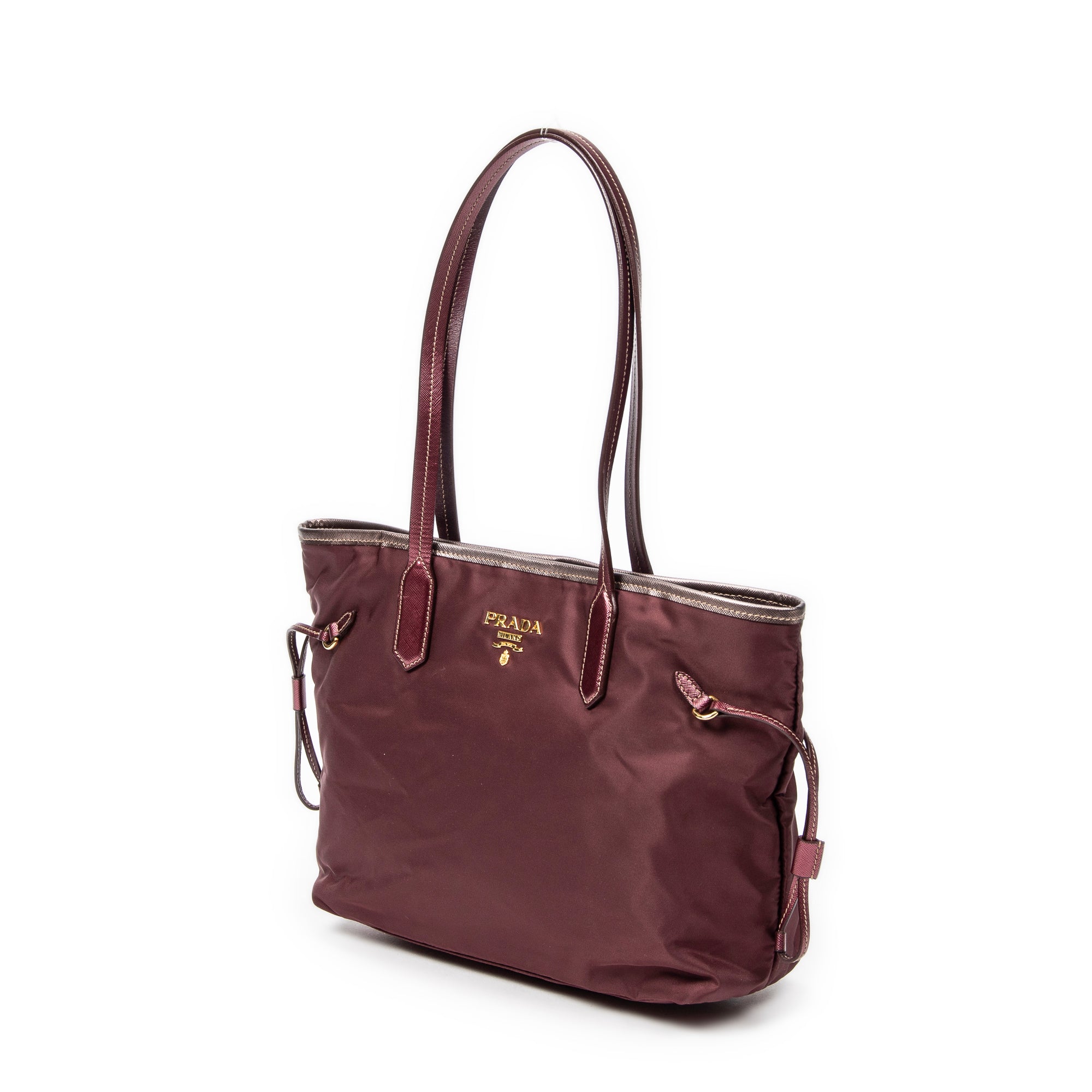 Shoulder Bag Side Drawstring Shopping Tote Purple Nylon Canvas
