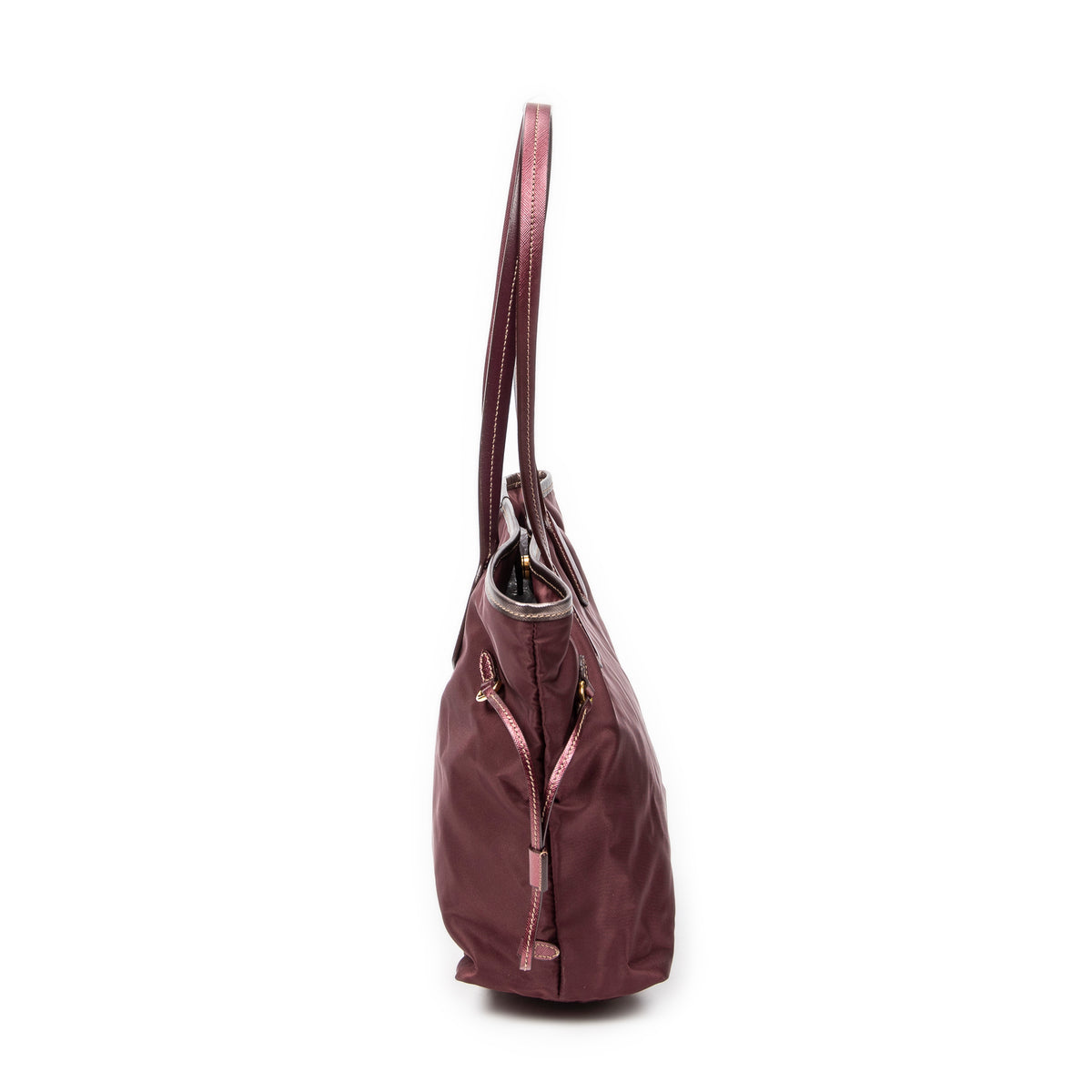 Shoulder Bag Side Drawstring Shopping Tote Purple Nylon Canvas