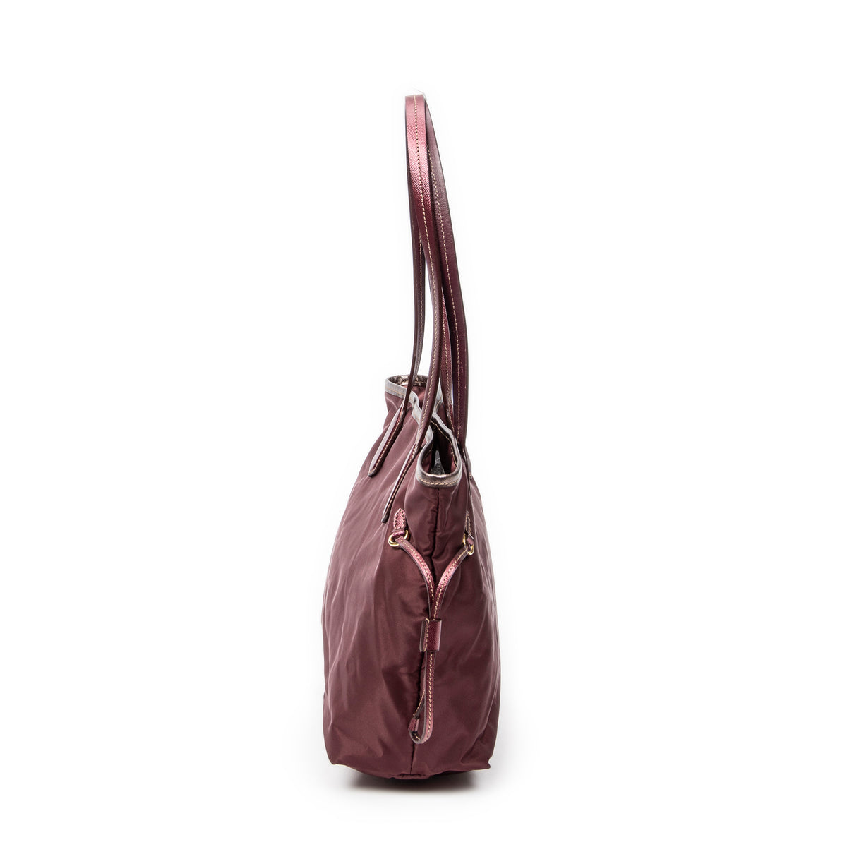 Shoulder Bag Side Drawstring Shopping Tote Purple Nylon Canvas
