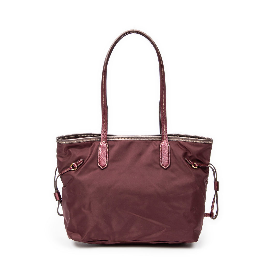 Shoulder Bag Side Drawstring Shopping Tote Purple Nylon Canvas