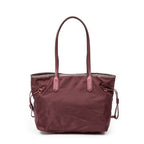 Shoulder Bag Side Drawstring Shopping Tote Purple Nylon Canvas