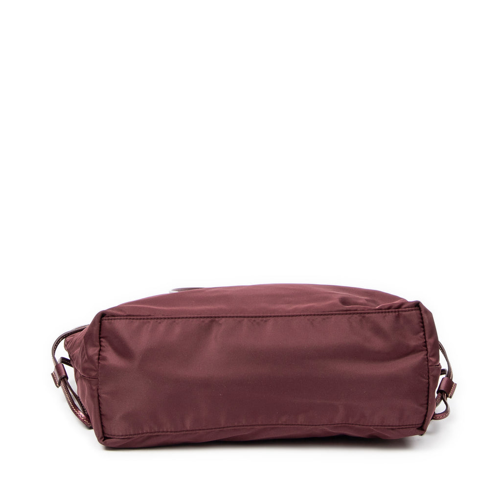 Shoulder Bag Side Drawstring Shopping Tote Purple Nylon Canvas