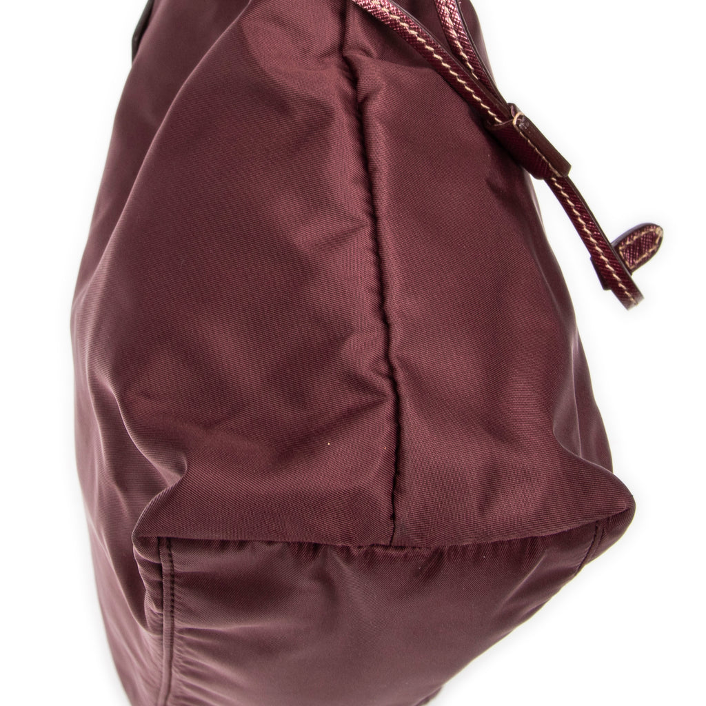 Shoulder Bag Side Drawstring Shopping Tote Purple Nylon Canvas