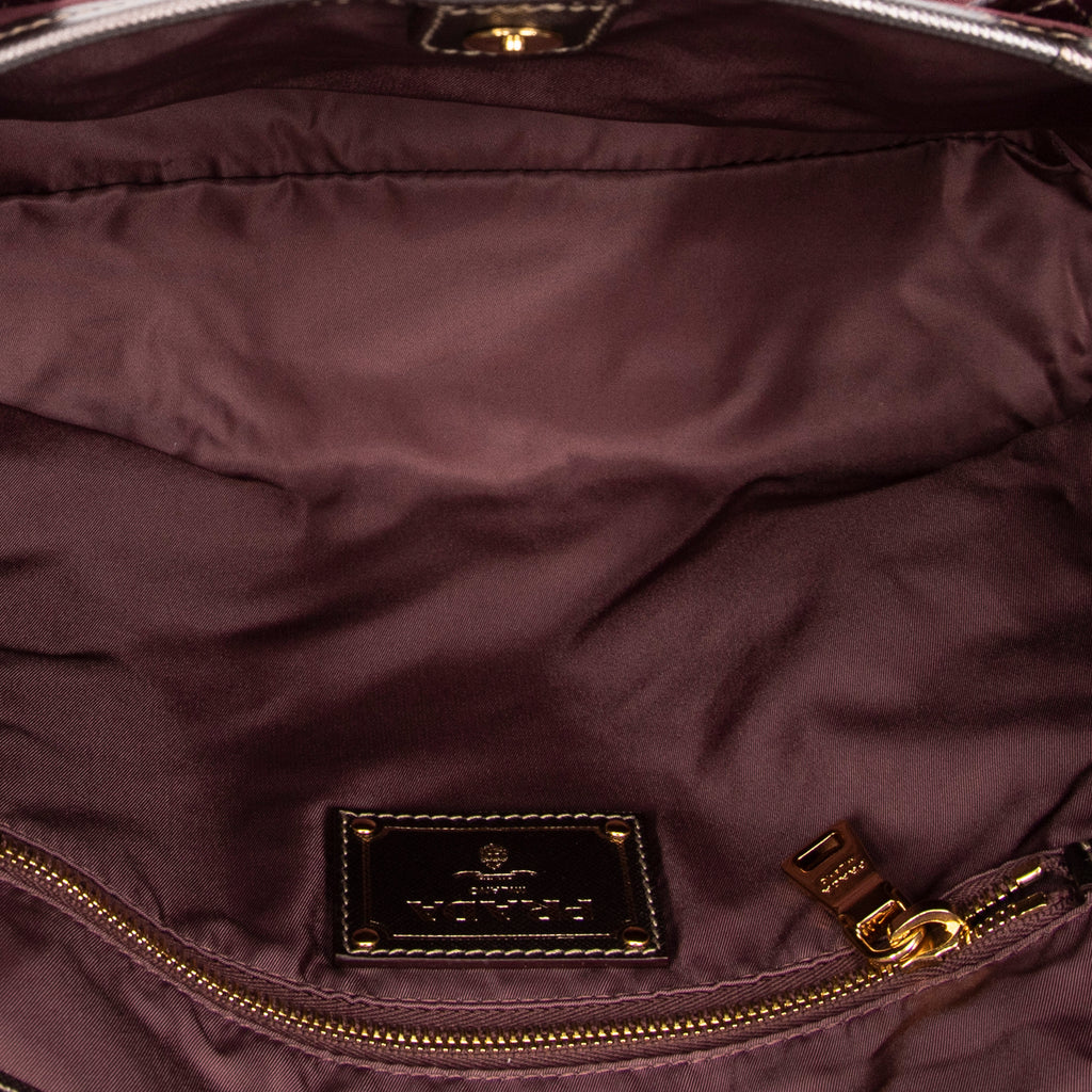 Shoulder Bag Side Drawstring Shopping Tote Purple Nylon Canvas