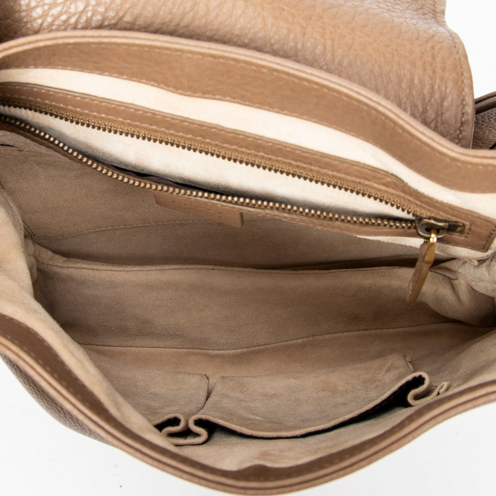 Bolso de Hombro 1973 con Solapa Cuero de Becerro Granulado Marrón