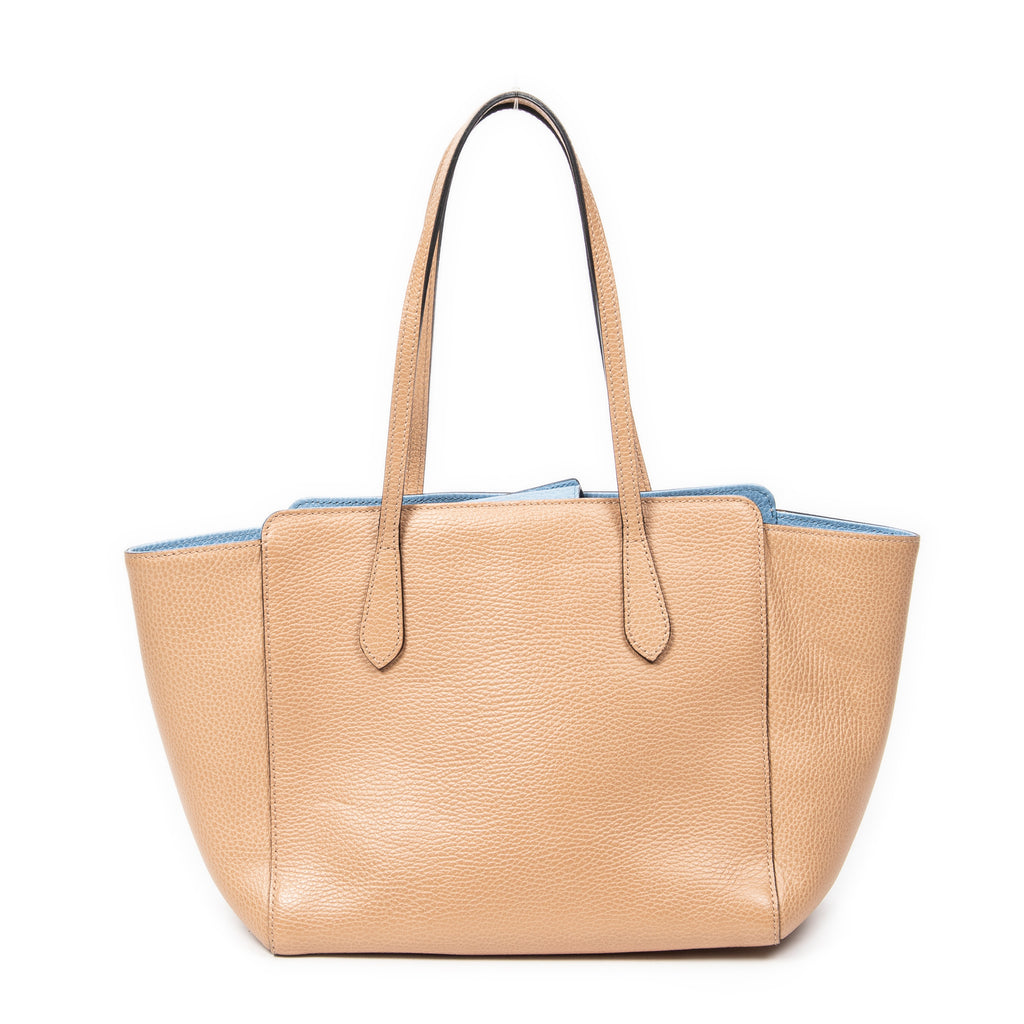 Shoulder Bag Small Swing Tote Beige Grained Calfskin Leather