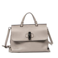 Bolso de hombro mediano de bambú, asa superior diaria, piel de becerro granulada gris