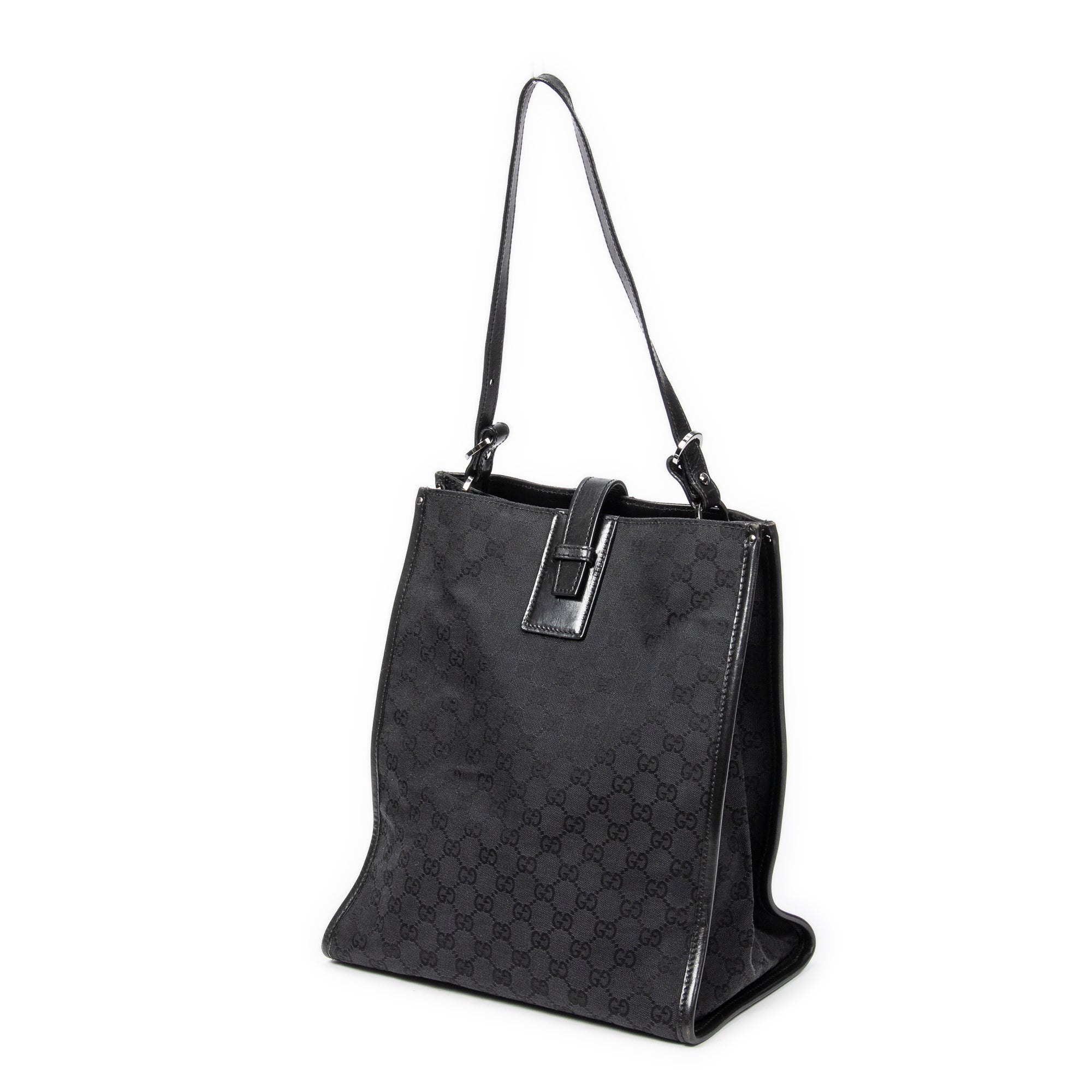 Shoulder Bag Vertical Tote Black Monogrammed Canvas