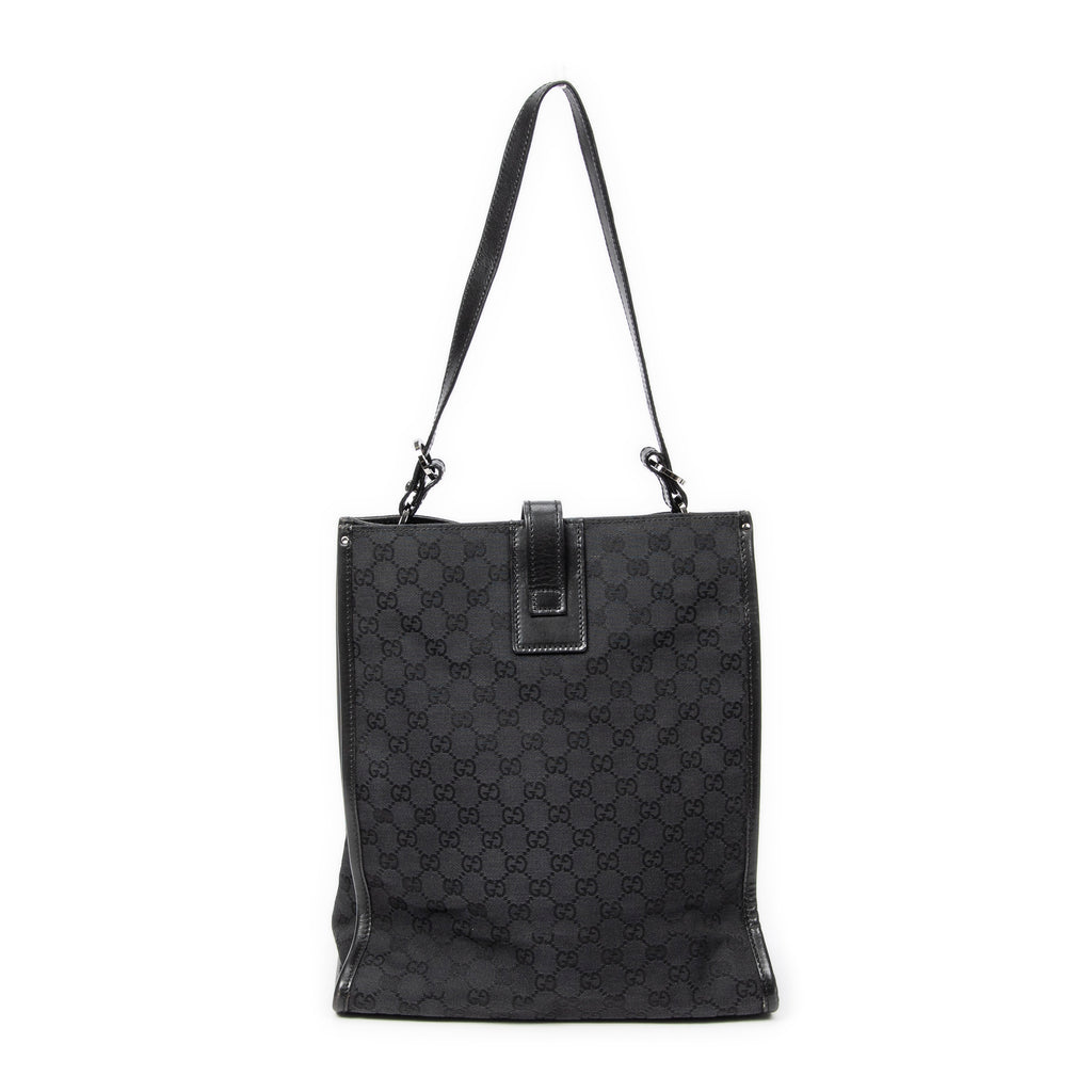 Shoulder Bag Vertical Tote Black Monogrammed Canvas