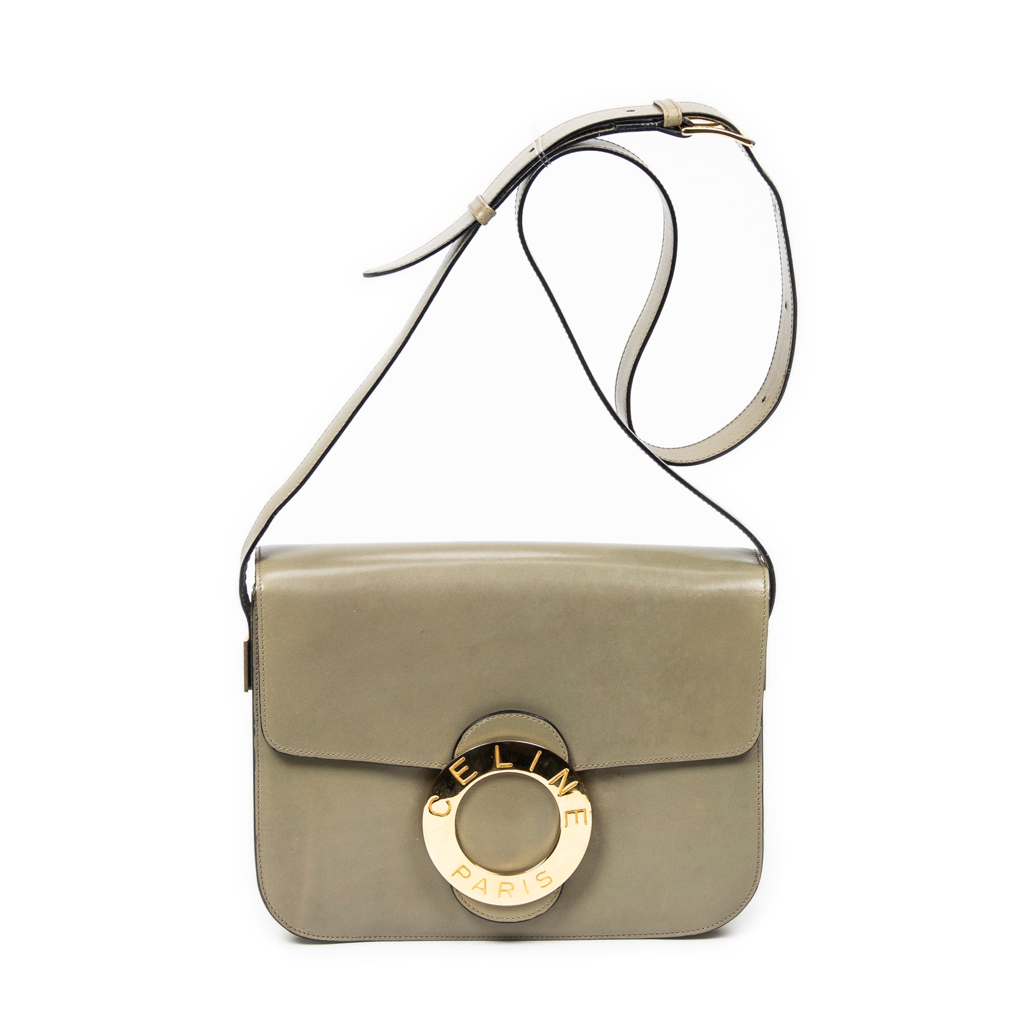 Shoulder Bag Vintage Circle Logo Flap Crossbody Green Smooth Calfskin Leather