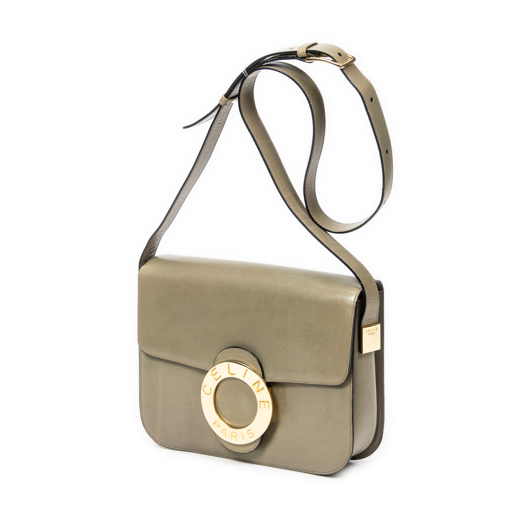 Shoulder Bag Vintage Circle Logo Flap Crossbody Green Smooth Calfskin Leather