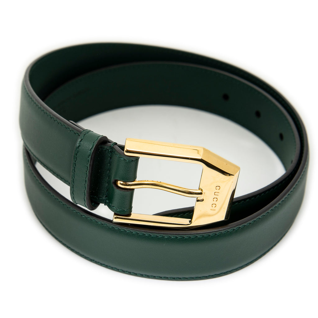 Belt Buckle Belt Green Smooth Calfskin Leather