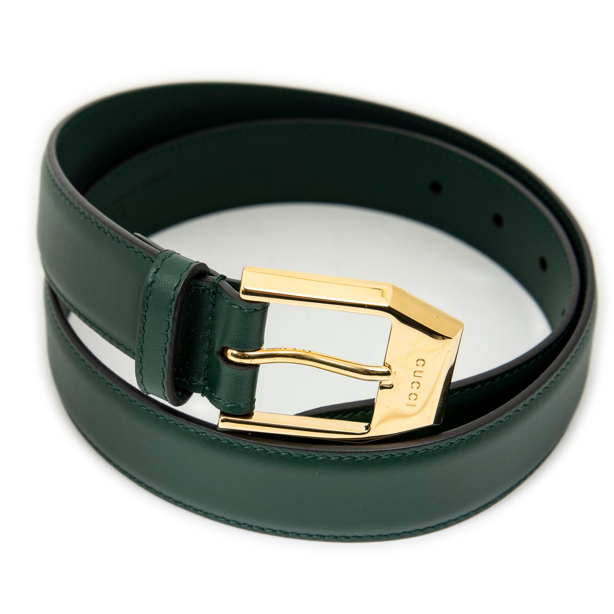 Belt Buckle Belt Green Smooth Calfskin Leather