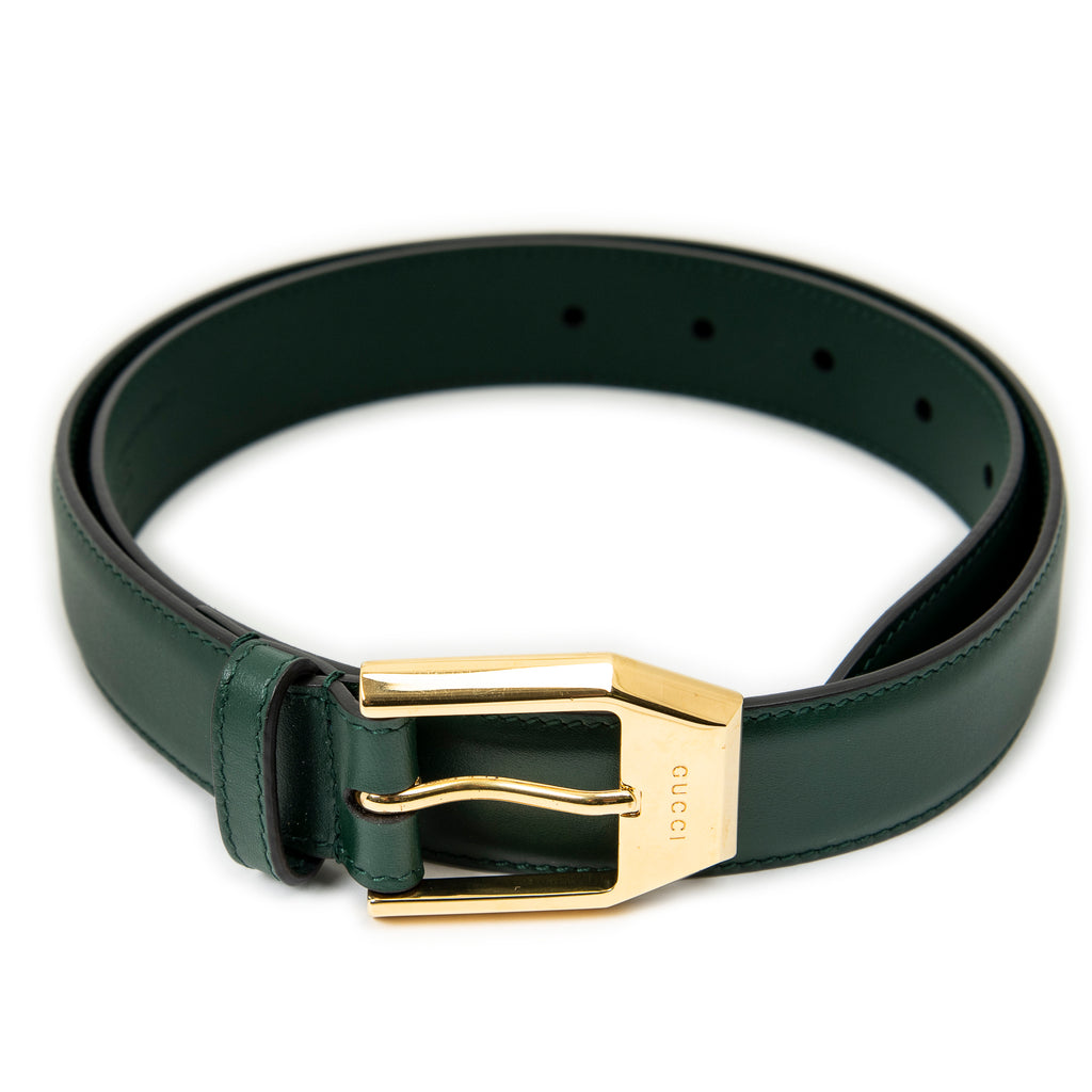Belt Buckle Belt Green Smooth Calfskin Leather