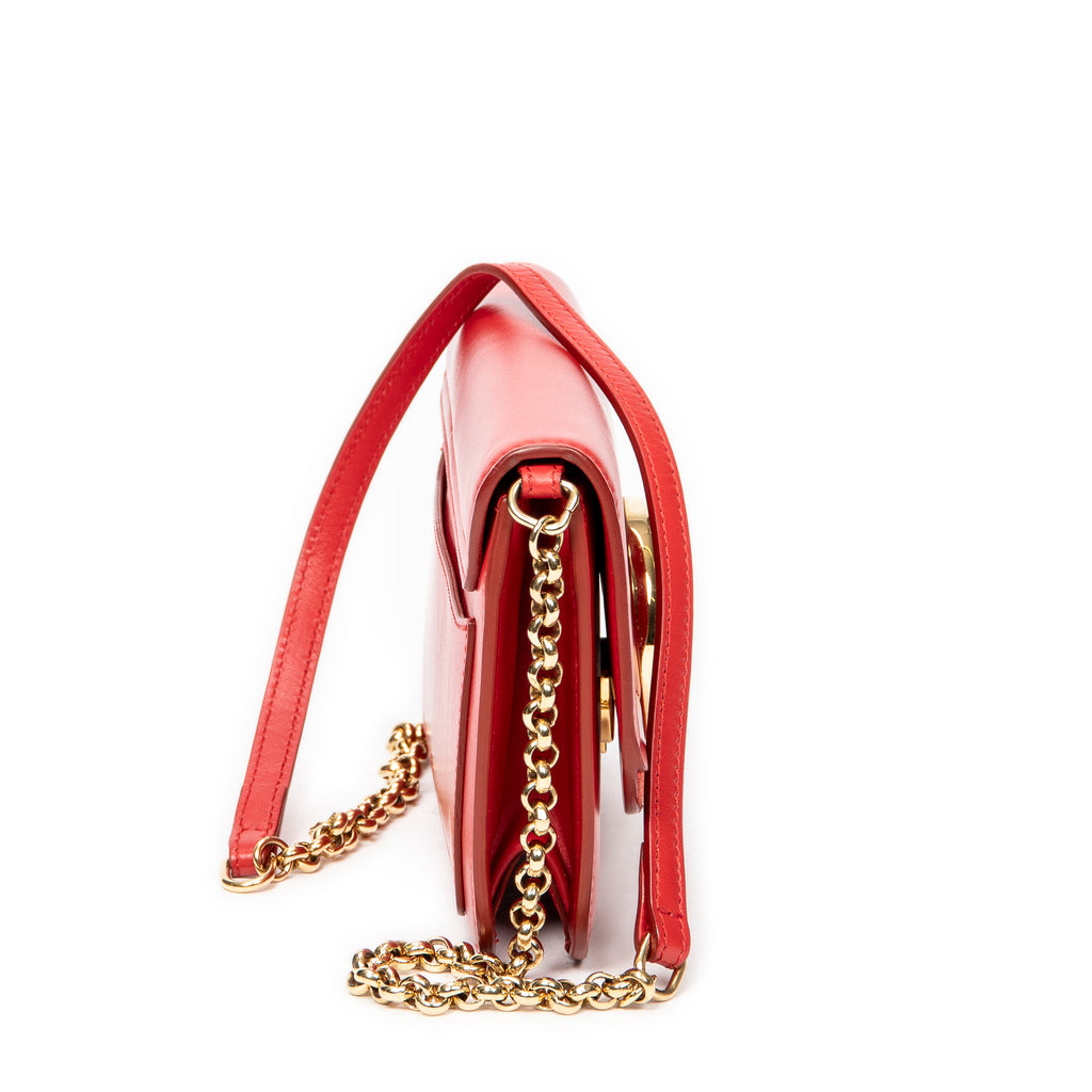 Shoulder Bag C Chain Clutch Red Calfskin Leather