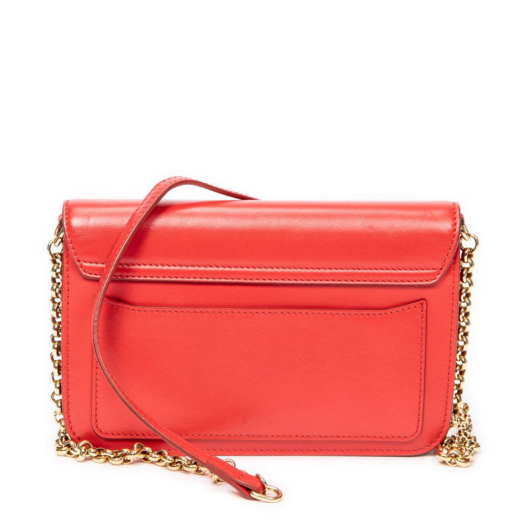 Shoulder Bag C Chain Clutch Red Calfskin Leather