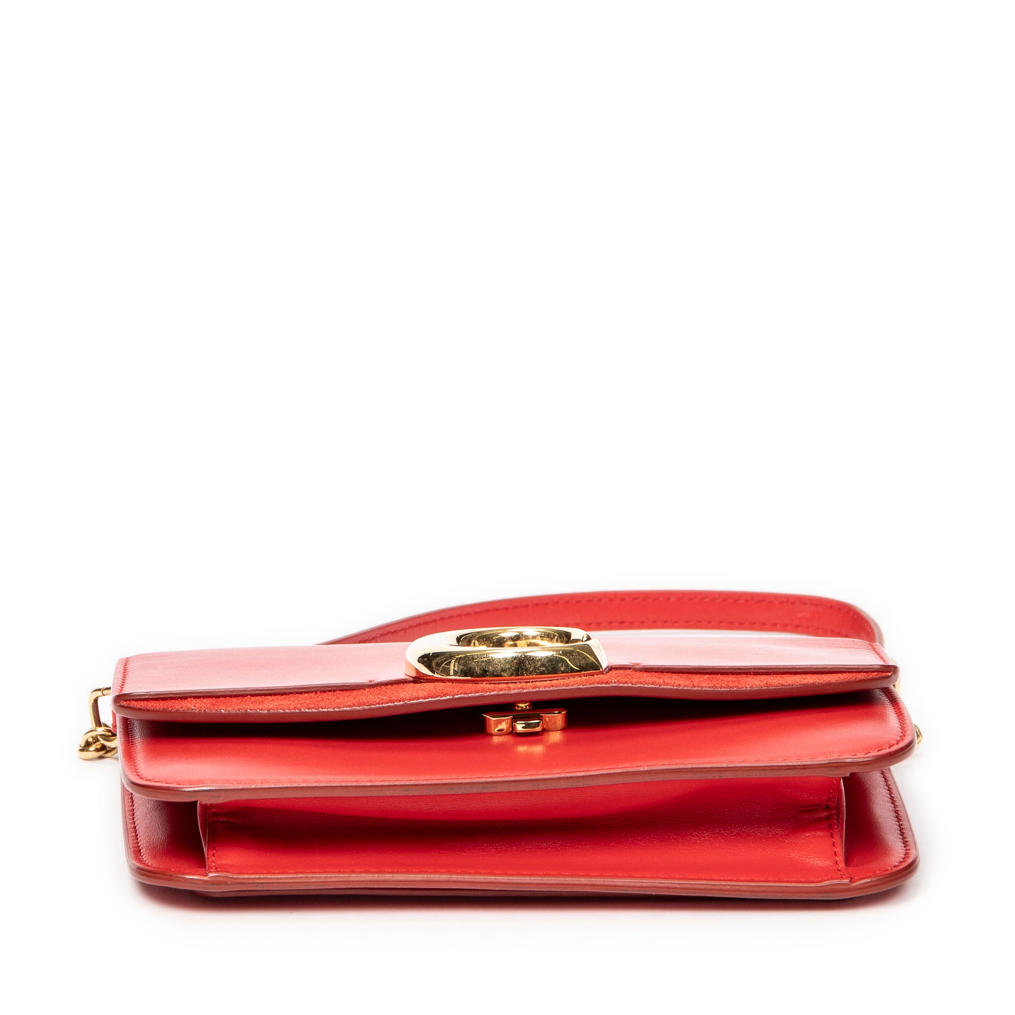 Shoulder Bag C Chain Clutch Red Calfskin Leather