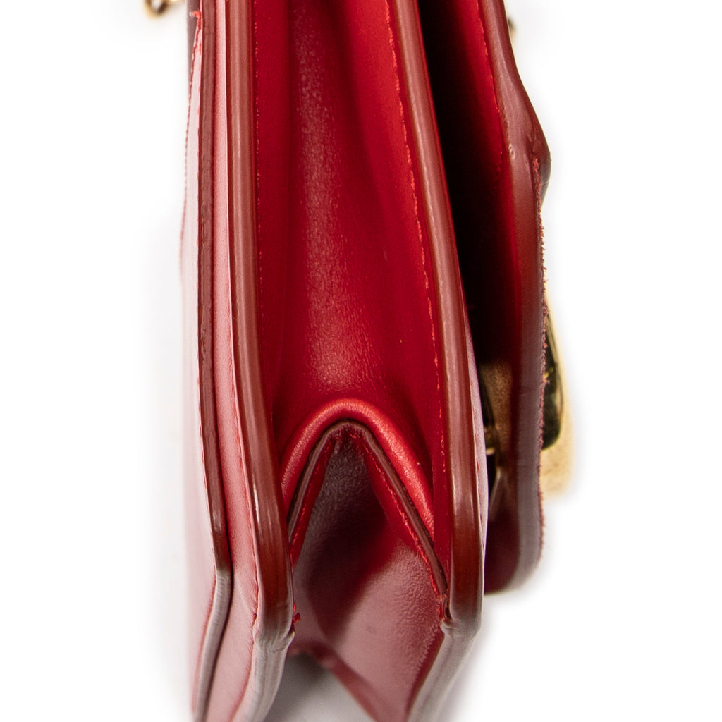 Shoulder Bag C Chain Clutch Red Calfskin Leather
