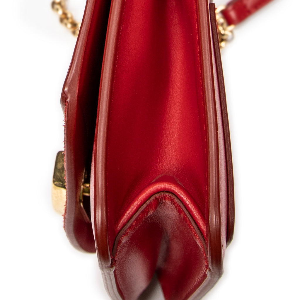 Shoulder Bag C Chain Clutch Red Calfskin Leather