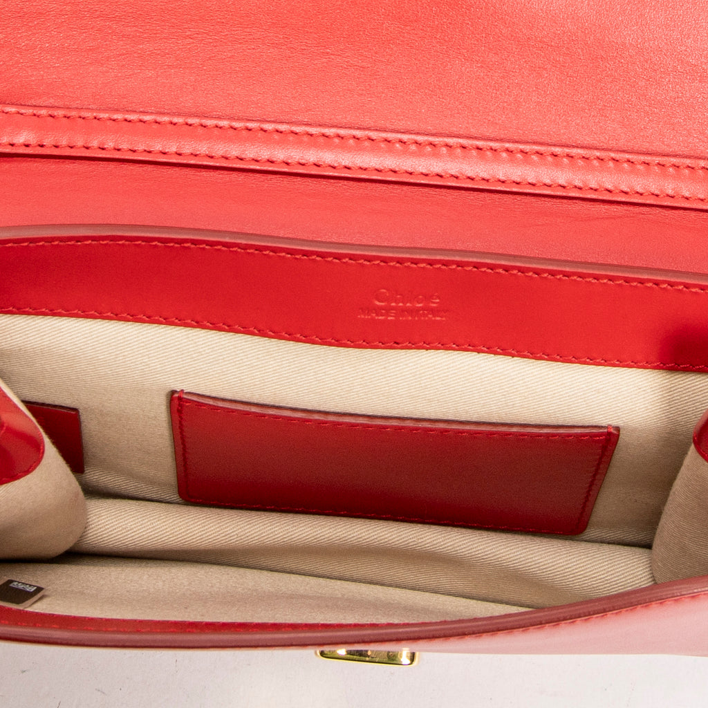 Shoulder Bag C Chain Clutch Red Calfskin Leather