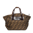 Shoulder Bag Foldable Tote Brown Zucca Canvas