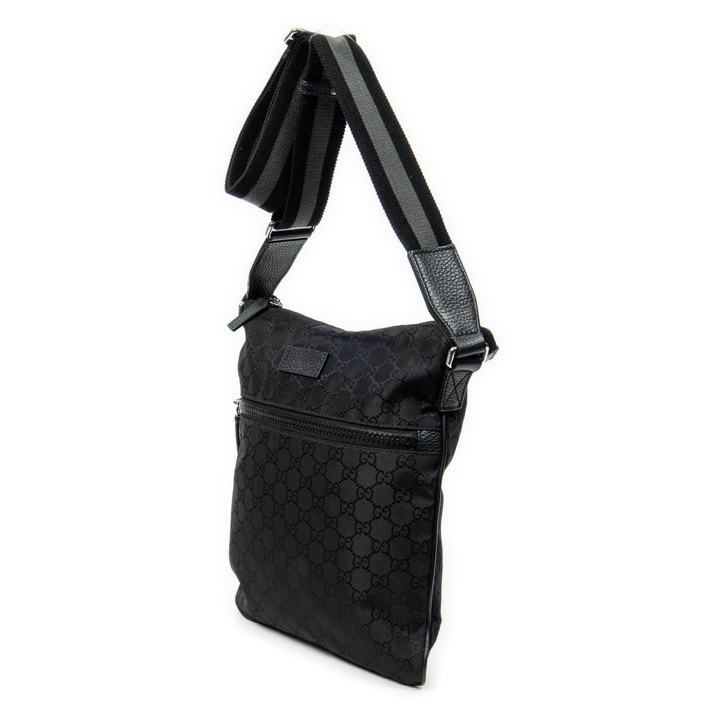 Shoulder Bag Zip Messenger Crossbody Black Monogrammed Nylon Canvas
